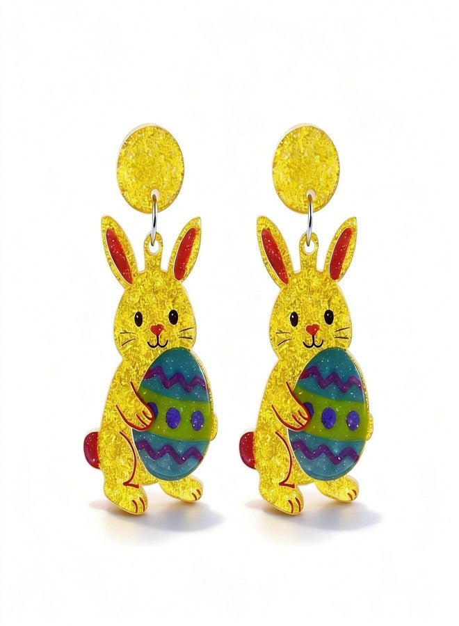 ANGLEQUEEN Easter Earrings for Women Acrylic Glitter Colorful Egg Bunny Dangle Earring Animal Earring Spring EasterHoliday Party Jewelry Easter Basket Stuffers Gift for Women Yellow - Image 1