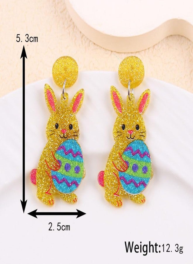 ANGLEQUEEN Easter Earrings for Women Acrylic Glitter Colorful Egg Bunny Dangle Earring Animal Earring Spring EasterHoliday Party Jewelry Easter Basket Stuffers Gift for Women Yellow - Image 4