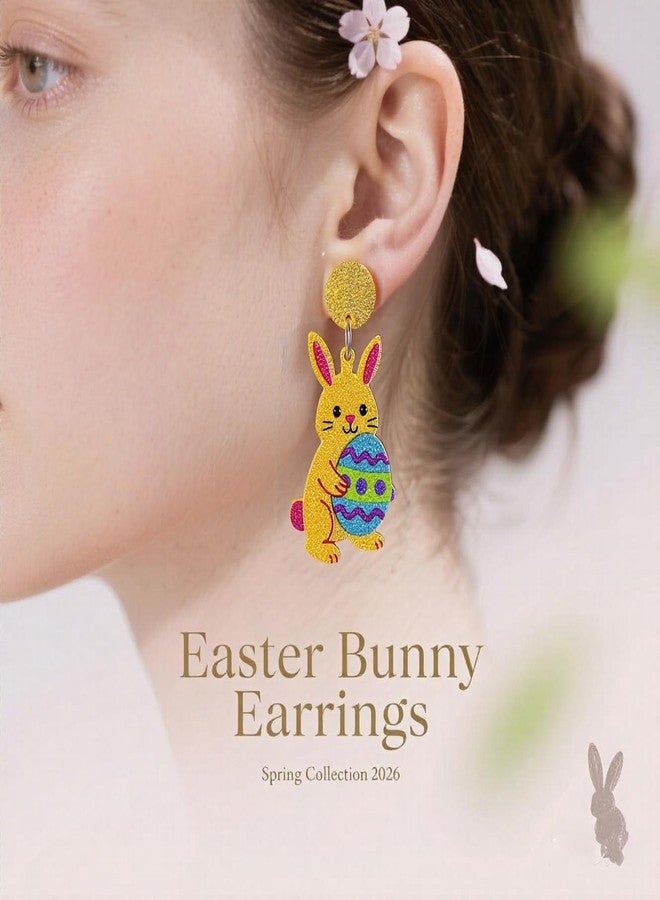 ANGLEQUEEN Easter Earrings for Women Acrylic Glitter Colorful Egg Bunny Dangle Earring Animal Earring Spring EasterHoliday Party Jewelry Easter Basket Stuffers Gift for Women Yellow - Image 3