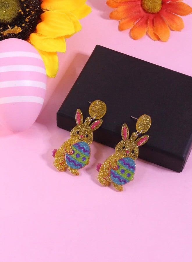 ANGLEQUEEN Easter Earrings for Women Acrylic Glitter Colorful Egg Bunny Dangle Earring Animal Earring Spring EasterHoliday Party Jewelry Easter Basket Stuffers Gift for Women Yellow - Image 5