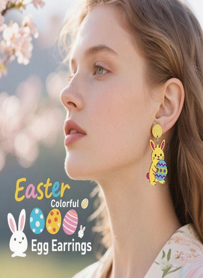 ANGLEQUEEN Easter Earrings for Women Acrylic Glitter Colorful Egg Bunny Dangle Earring Animal Earring Spring EasterHoliday Party Jewelry Easter Basket Stuffers Gift for Women Yellow - Image 2