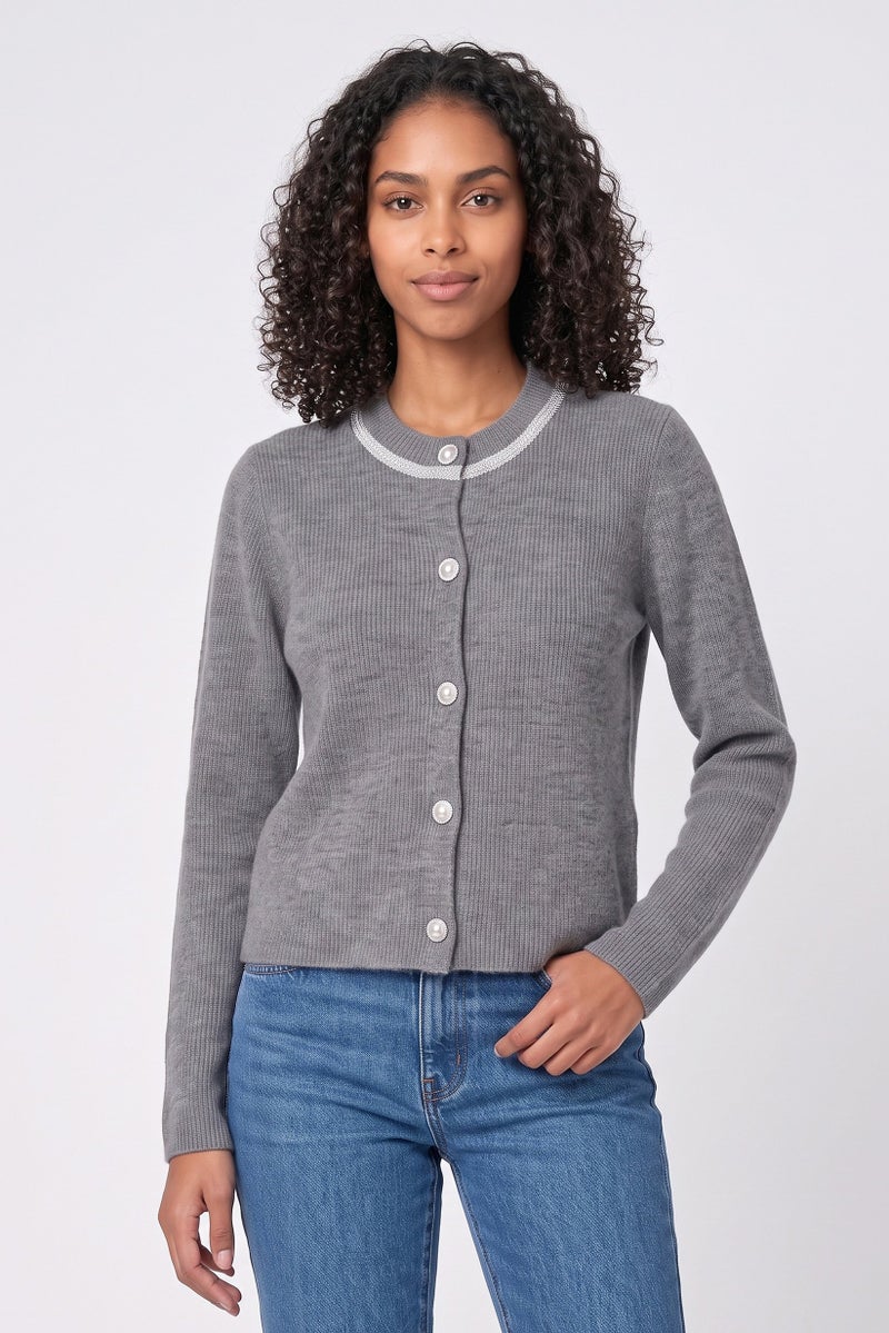 Walter Baker Women Long Sleeve Knitted Cardigan, Grey - Image 1