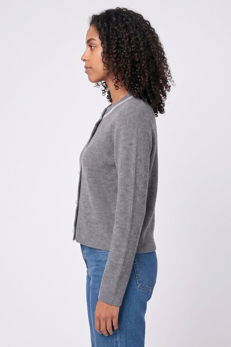 Walter Baker Women Long Sleeve Knitted Cardigan, Grey - Image 3
