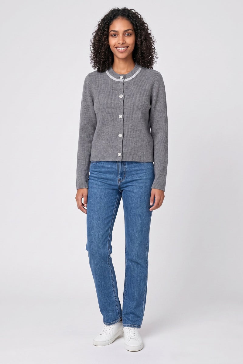 Walter Baker Women Long Sleeve Knitted Cardigan, Grey - Image 2