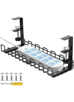 Eocean Desk Cable Management Tray,Eocean 15.35" No Need to Drill Holes Cable Organizer, Clamp Install Metal Cord Management Rack,Cable Basket Perfect for Office/Home/Kitchens(Black, 1 Pack)  - Image 1