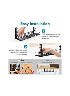 Eocean Desk Cable Management Tray,Eocean 15.35" No Need to Drill Holes Cable Organizer, Clamp Install Metal Cord Management Rack,Cable Basket Perfect for Office/Home/Kitchens(Black, 1 Pack)  - Image 2