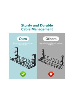 Eocean Desk Cable Management Tray,Eocean 15.35" No Need to Drill Holes Cable Organizer, Clamp Install Metal Cord Management Rack,Cable Basket Perfect for Office/Home/Kitchens(Black, 1 Pack)  - Image 3
