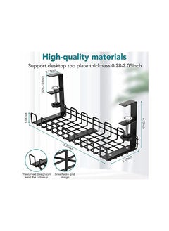 Eocean Desk Cable Management Tray,Eocean 15.35" No Need to Drill Holes Cable Organizer, Clamp Install Metal Cord Management Rack,Cable Basket Perfect for Office/Home/Kitchens(Black, 1 Pack)  - Image 4