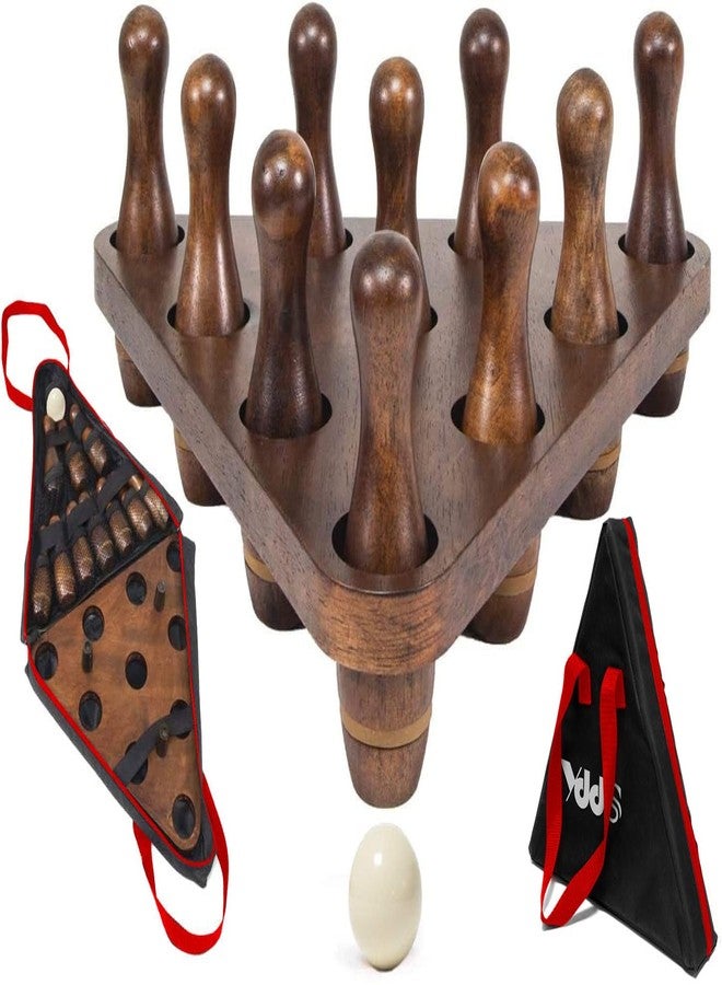YDDS Shuffleboard Bowling Pin Set with 10 Pcs Premium Hardwood Bowling Pins Durable Triangular Pinsetter Resin Bowling Ball and Carrying Bag, Fun for Shuffleboard Games - Image 1