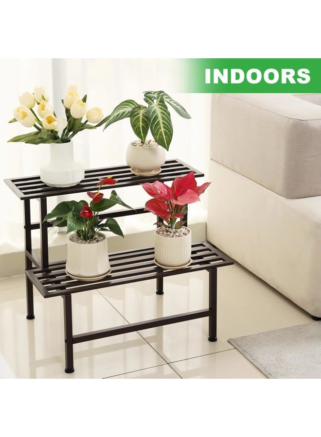 Dipion Heavy Duty Plant Stand Indoor,Outdoor Metal Plant Shelf,2 Tier Ladder Plant Stands for Multiple Plants,26" L x 20.25" H x 17.75" W,Coffee - Image 4