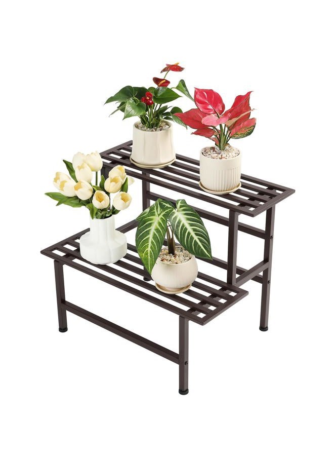 Dipion Heavy Duty Plant Stand Indoor,Outdoor Metal Plant Shelf,2 Tier Ladder Plant Stands for Multiple Plants,26" L x 20.25" H x 17.75" W,Coffee - Image 1