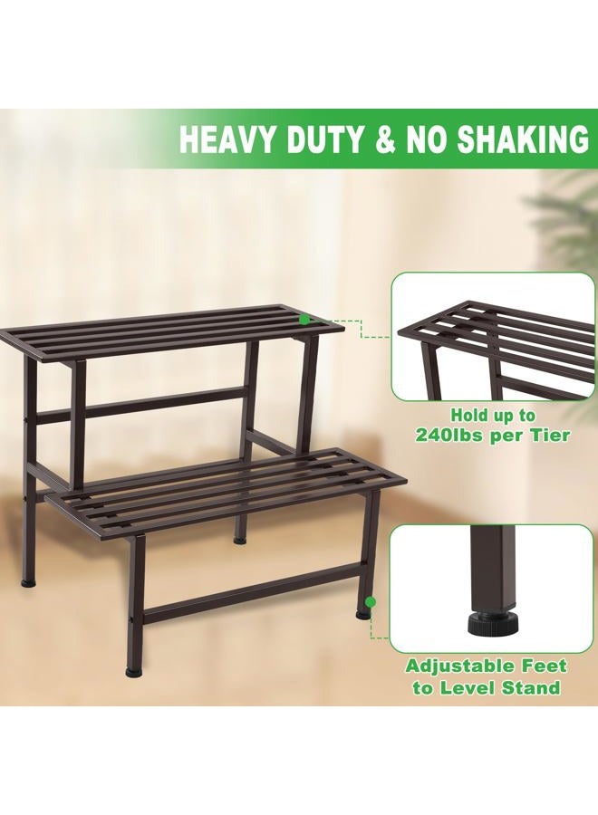 Dipion Heavy Duty Plant Stand Indoor,Outdoor Metal Plant Shelf,2 Tier Ladder Plant Stands for Multiple Plants,26" L x 20.25" H x 17.75" W,Coffee - Image 3