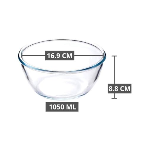 Femora Borosilicate Glass Mixing Bowl with Lid, 1 Pcs 1050ml, Serving Bowl, Kitchen, Oven & Microwave, Dishwasher and Freezer Safe, Scratch Resistant, Round, Transparent - Image 2