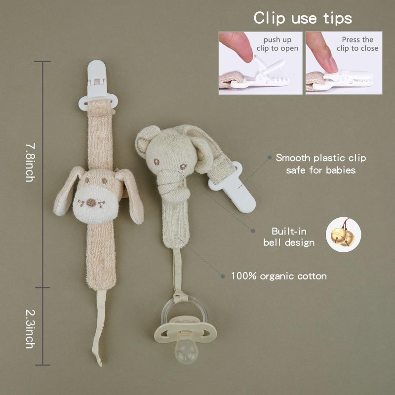 COTTONBEBE Pacifier Clip, 2 Pack Baby Pacifier Holder for Boys and Girls Fits Many Pacifiers & Baby Teething Toys, Ideal Baby Gift (Elephant&Dog) - Image 3