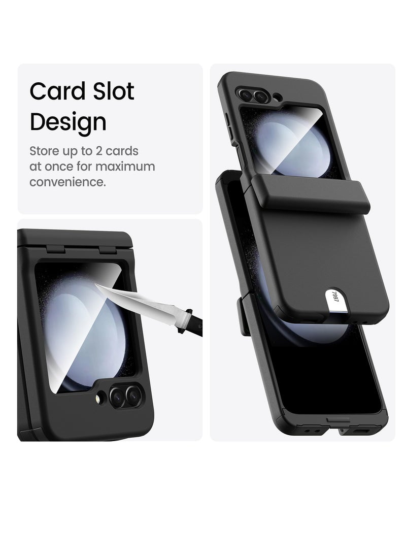 Excefore Compatible with Galaxy Z Flip 5 Case, with Hinge Protection Card Holder & Screen Protector, Hard PC TPU Anti-Slip Shockproof Protective Case, Full Body Shockproof Shell Cover - Image 3