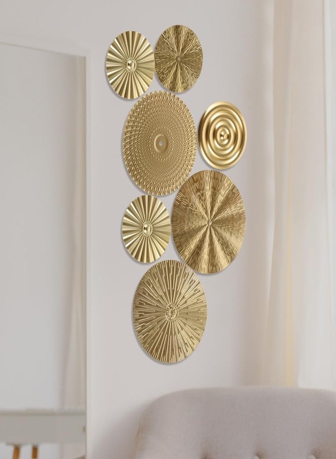 SHINEOFI 7Pcs Metal Wall Art Decor, Round Sunburst Plate Modern Artwork Sculpture Hanging Decorations for Home Living Room Office, Golden - Image 4
