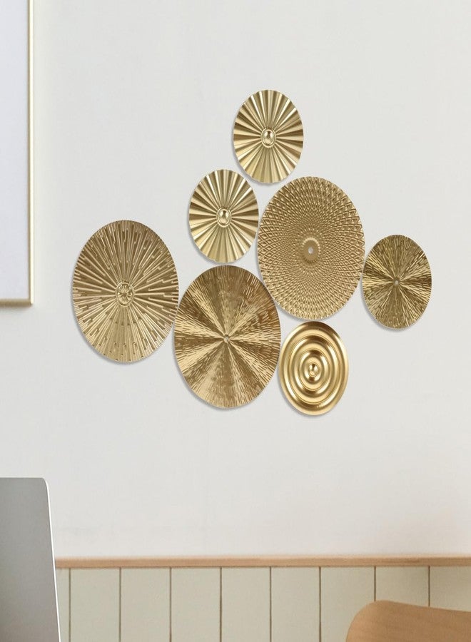 SHINEOFI 7Pcs Metal Wall Art Decor, Round Sunburst Plate Modern Artwork Sculpture Hanging Decorations for Home Living Room Office, Golden - Image 3