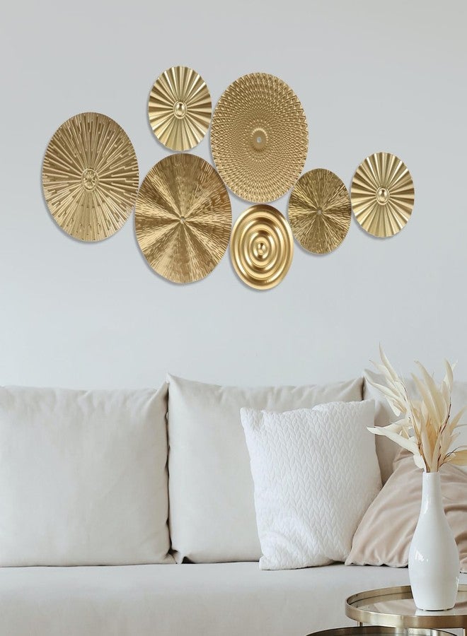 SHINEOFI 7Pcs Metal Wall Art Decor, Round Sunburst Plate Modern Artwork Sculpture Hanging Decorations for Home Living Room Office, Golden - Image 5
