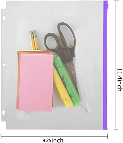 YoeeJob 3 Holes Clear Zipper Binder Pocket Insert Pages Letter Size, 8 1/2 x 11 Loose Leaf Binder Filing Storage Bags 15 Per Pack，Multi-Color - Image 3