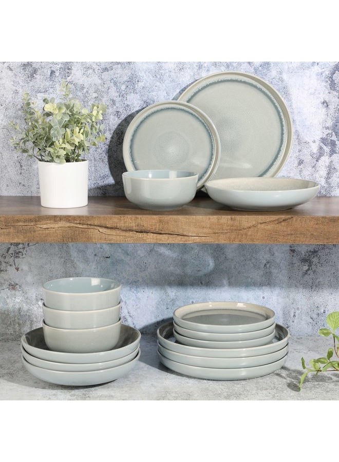 Gibson Elite Juno Moon 16 Piece Double Bowl Reactive Blue Dinnerware Set - Image 2