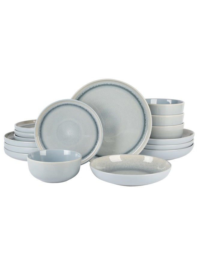 Gibson Elite Juno Moon 16 Piece Double Bowl Reactive Blue Dinnerware Set - Image 1