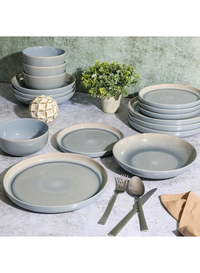 Gibson Elite Juno Moon 16 Piece Double Bowl Reactive Blue Dinnerware Set - Image 3