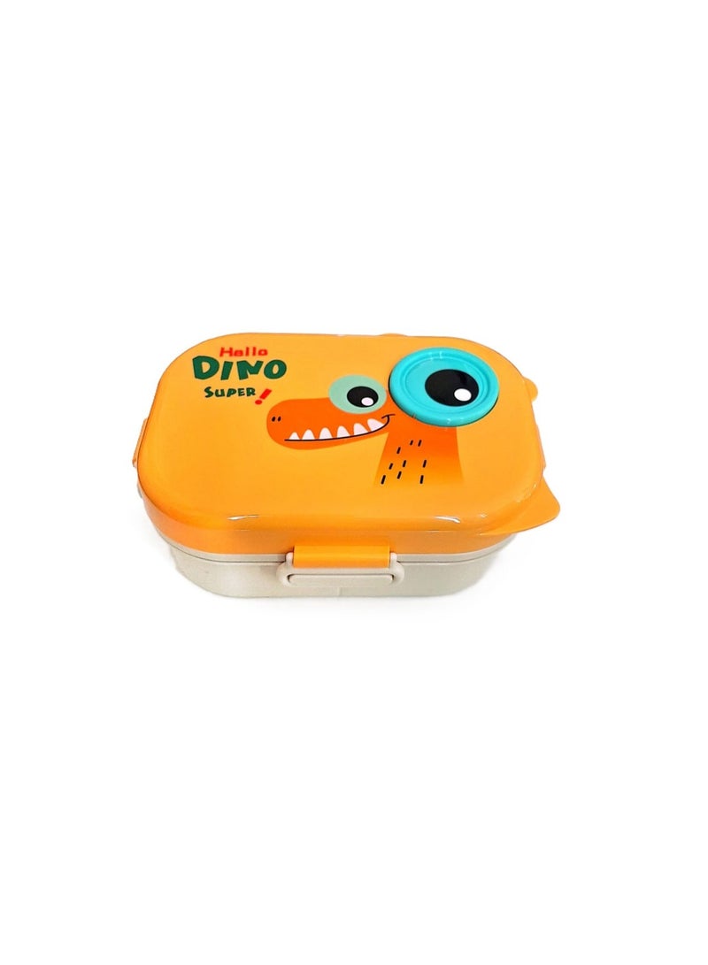لانش بوكس للأطفال بتصميم ديناصور "Hello Dino" - برتقالي - مع ملعقة وشوكة وعلبة صوص - Image 1