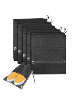Generic Shoe storage bags dust proof drawstring shoe bags with transparent hole portable waterproof organizers for daily use and travel  5 PCs black color from Rana store  - Image 1