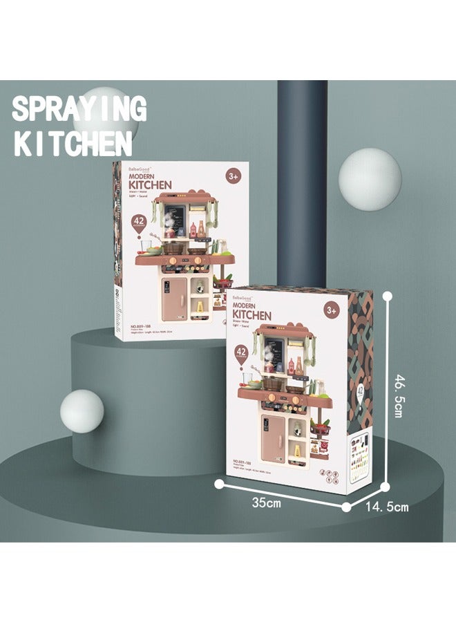 42 Pcs Kitchen Playset Kitchen Toys with Realistic Lights and Sounds Simulation of Spray and Play Sink Kitchen Play Set Toy,Cooking Set Fruit Vegetable Tea Playset, With Water Tap Light , Spray And Sound  - Image 3