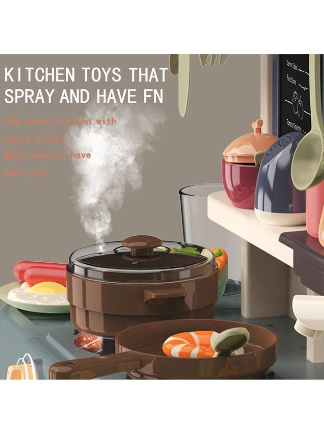 42 Pcs Kitchen Playset Kitchen Toys with Realistic Lights and Sounds Simulation of Spray and Play Sink Kitchen Play Set Toy,Cooking Set Fruit Vegetable Tea Playset, With Water Tap Light , Spray And Sound  - Image 5