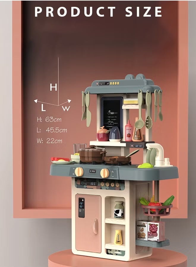 42 Pcs Kitchen Playset Kitchen Toys with Realistic Lights and Sounds Simulation of Spray and Play Sink Kitchen Play Set Toy,Cooking Set Fruit Vegetable Tea Playset, With Water Tap Light , Spray And Sound - Image 2