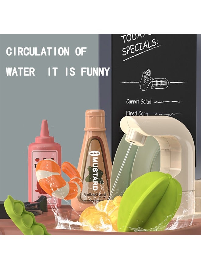 42 Pcs Kitchen Playset Kitchen Toys with Realistic Lights and Sounds Simulation of Spray and Play Sink Kitchen Play Set Toy,Cooking Set Fruit Vegetable Tea Playset, With Water Tap Light , Spray And Sound - Image 3