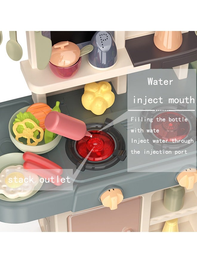 42 Pcs Kitchen Playset Kitchen Toys with Realistic Lights and Sounds Simulation of Spray and Play Sink Kitchen Play Set Toy,Cooking Set Fruit Vegetable Tea Playset, With Water Tap Light , Spray And Sound - Image 5