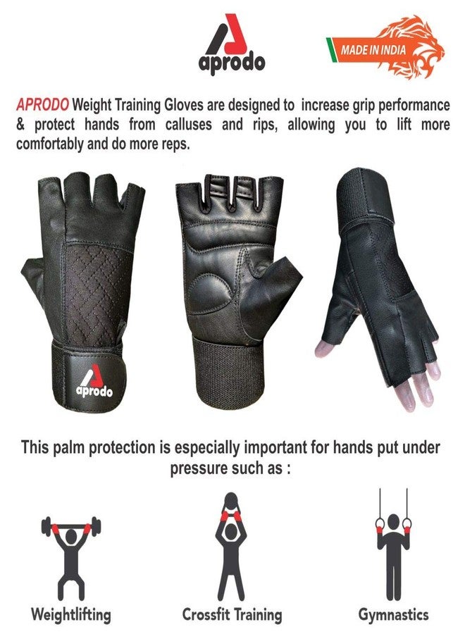 Aprodo Leather Weight Lifting Gloves for Men and Women, with Long Wrist Wrap & Padded Leather Palm (All Black, Large) - Image 5
