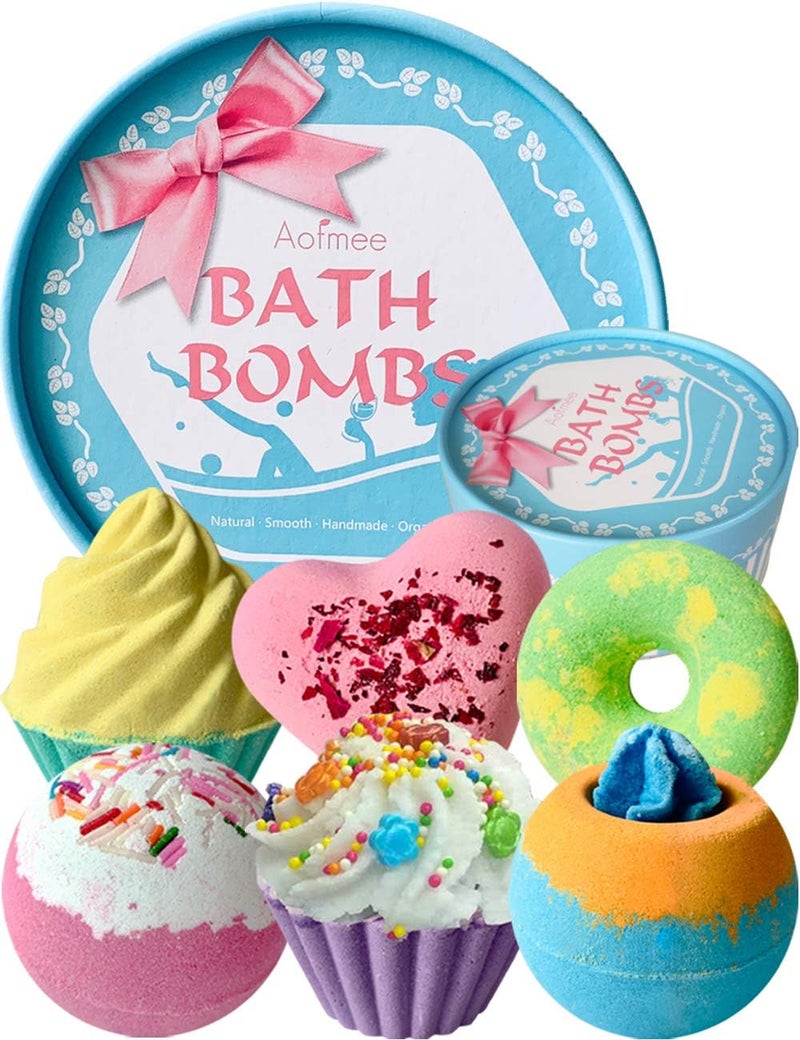 Aofmee Bath Bombs, 6pcs Bubble Bath Bomb for Girls, Handmade Fizzies Bathbombs for Women, Natural Organic Kids Spa Kit, Non Toxic Bath Kit for Teens, Gift Set for Mother Birthday Christmas Easter - Image 1