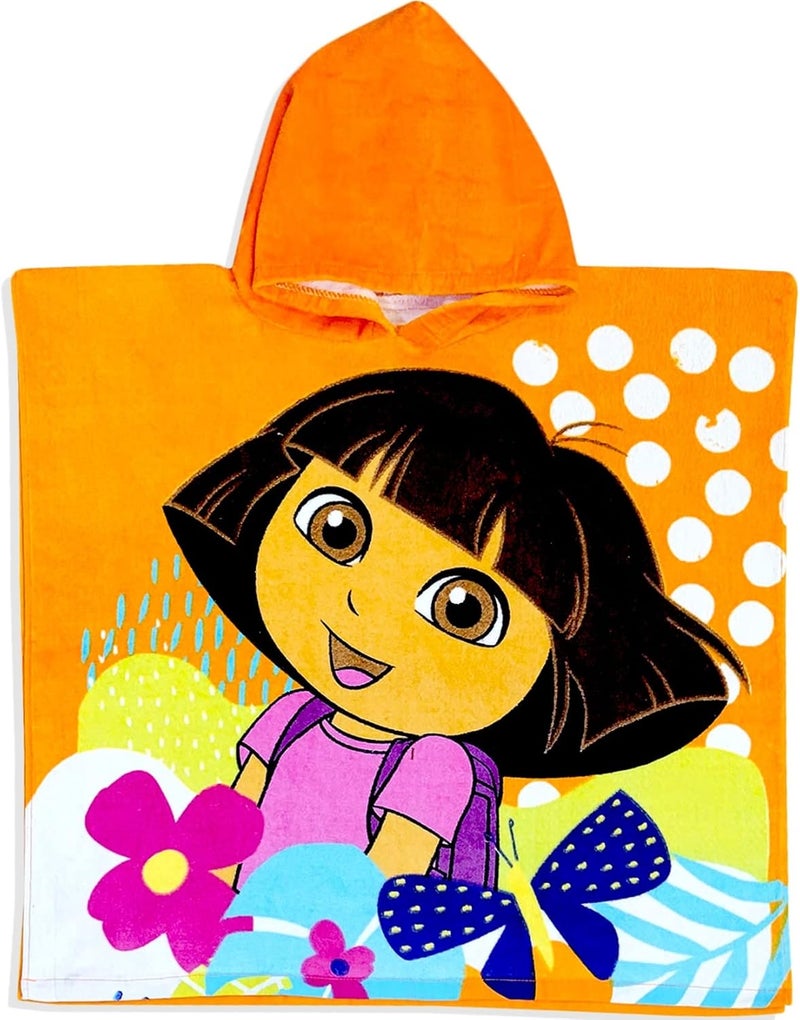 Dora the Explorer Butterfly and Flowers Orange 100 Cotton Hooded Poncho Bath Towel - Image 1