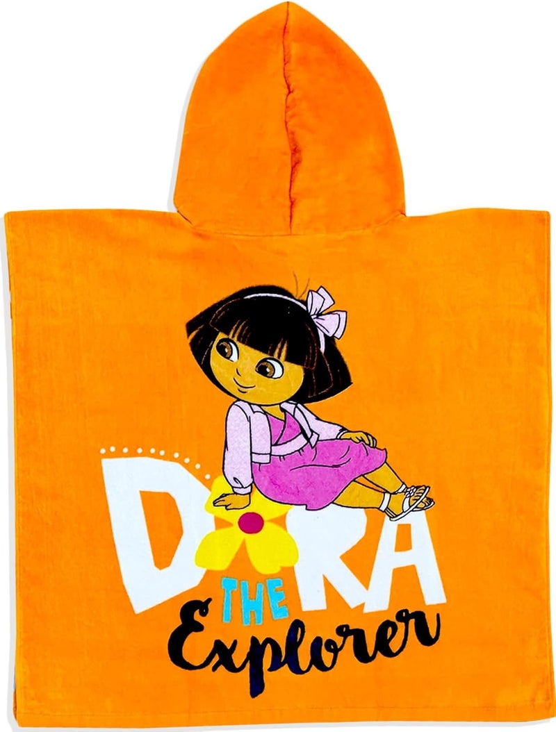 Dora the Explorer Butterfly and Flowers Orange 100 Cotton Hooded Poncho Bath Towel - Image 2