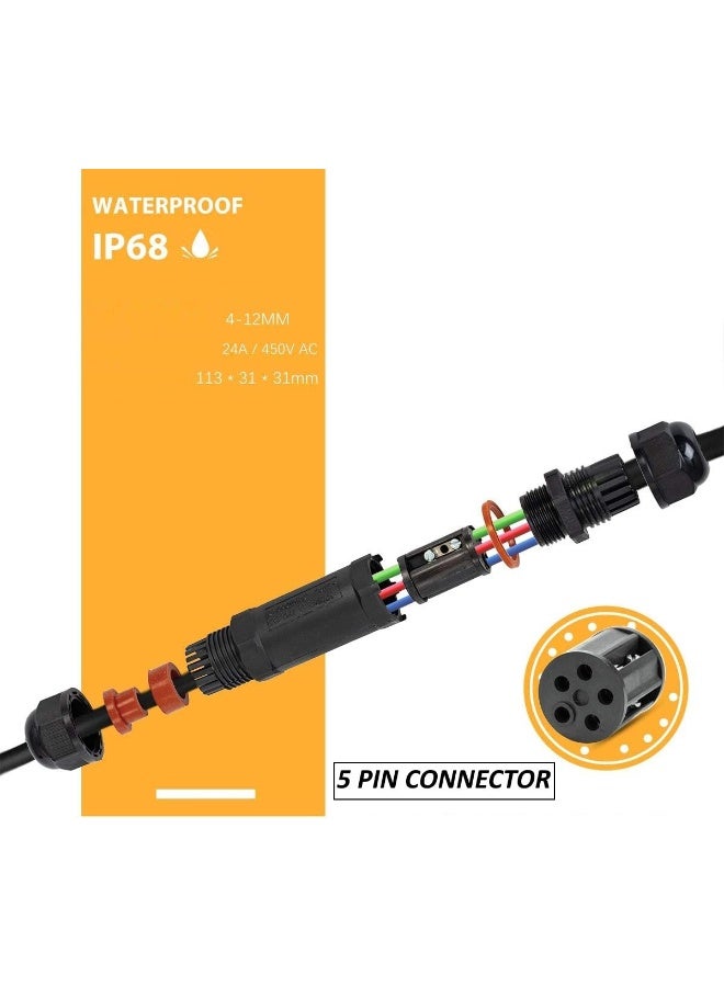 melfi Outdoor Ip68 Waterproof Connector - 250V 16A Cable Wire For Gland Sleeve, Garden, Construction, And Plant Use | Fire Retardant, Suitable For 6-12Mm Wire Diameter (Ip68-5Pin, 1Pcs) - Image 3