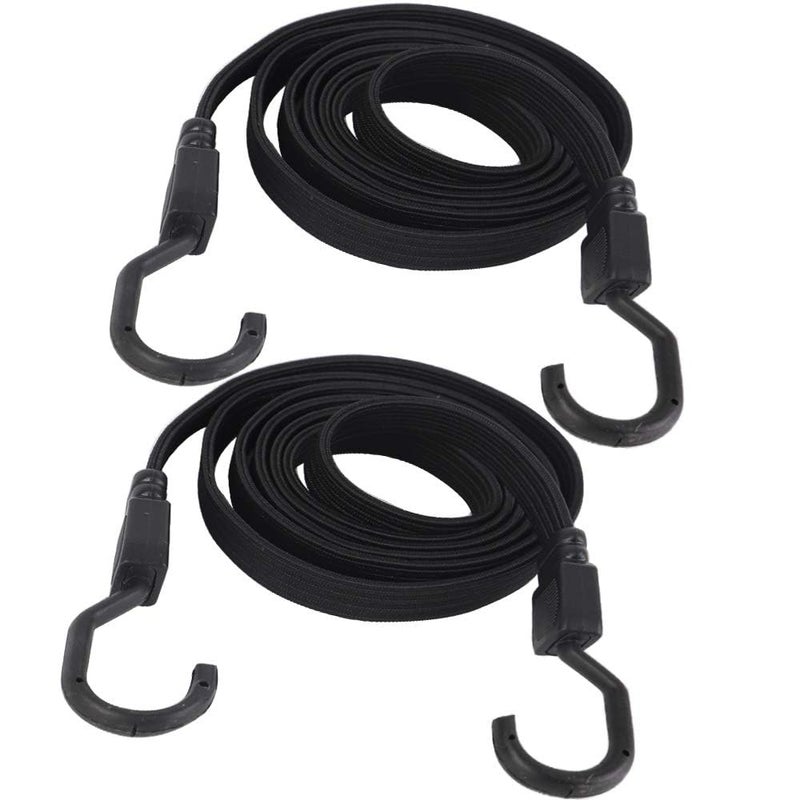 XSTRAP STANDARD 2PK 77 Inch Flat Bungee Cord Heavy Duty Adjustable Long Straps with Hooks for Hand Truck Camping Motorcycle Cars Bikes Luggage Rack Black