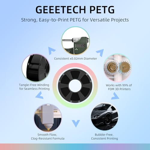 Geeetech PETG Filament 1.75mm, 1 KG (2.2lbs) Spool 3D Printer Filament, High-Toughness, ±0.02mm Accuracy, Neatly Wound & Moistureproof, Non-Clogging Non-Stringing, Fits Most FDM Printers, Black - Image 2