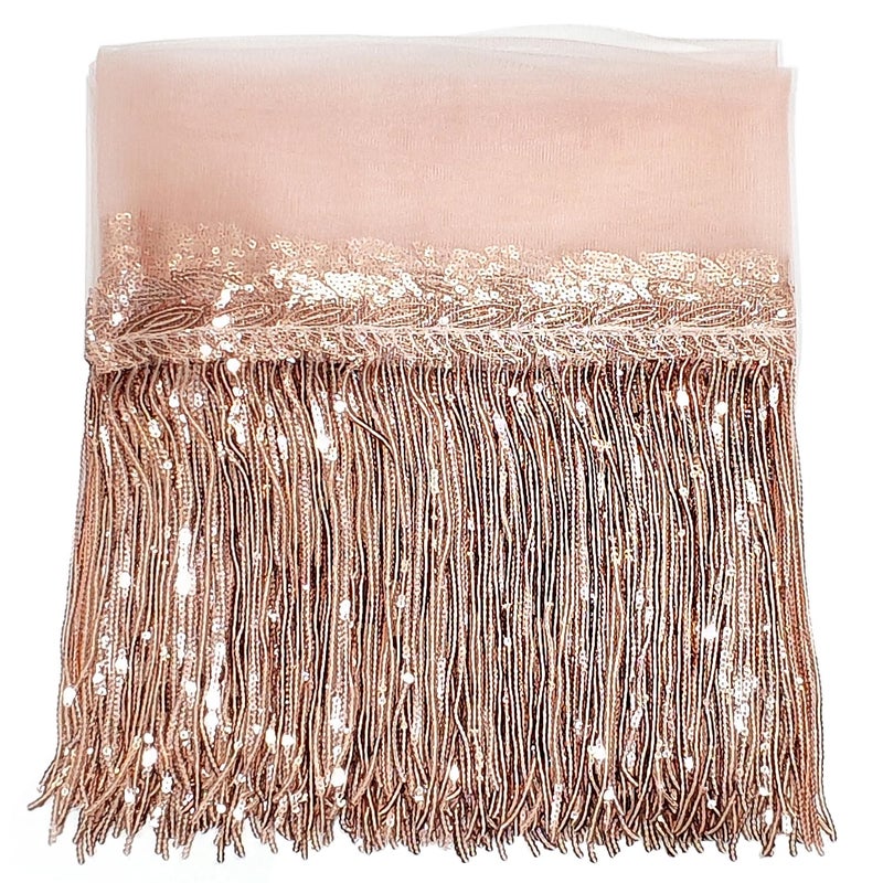 WANYI 5 Yard 20CM Wide Sequin Fringe Trim Lace Sequins Tassel Trim Metallic Fringe Trimming with Leaf Shape Embellishment for DIY Sewing Dresses Jacket Hats Bags Home Decor Rose Gold