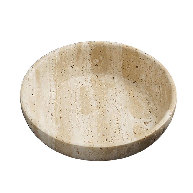 SAIDKOCC Large Marble Round Bowl HandCrafted Decorative Dish Fruit Bowl for Home Decorative Beige Travertine