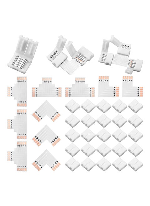 35 Pcs LED Strip Connector 5 Pin Solderless LED Light Connector L Shape LED Lights Extension T Shape Solderless LED Adapter Connector for 5050 3528 LED String Light Extending Connection 10 mm
