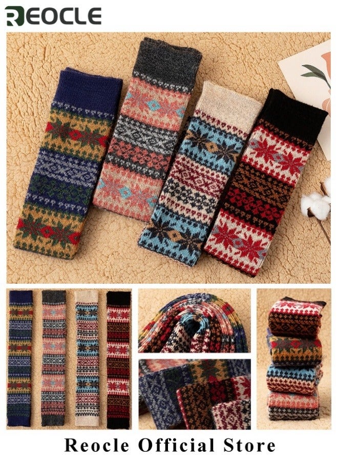 REOCLE 1Pair Leg Warmers for Women & Girls Winter Bohemian Long Leg Warmers Wool Knit Warmers Boot Cuffs Socks Non Slip Knee Socks - Image 3