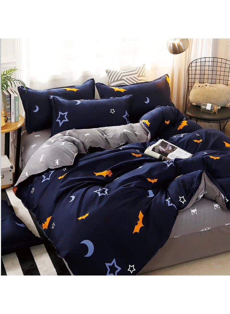 طقم مفروشات قطني مكون من 4 قطع - غطاء لحاف 160×210 سم، شرشف مطاطي 120×200+25 سم، و2 غطاء وسادة - مقاس فردي، ناعم ومسامي