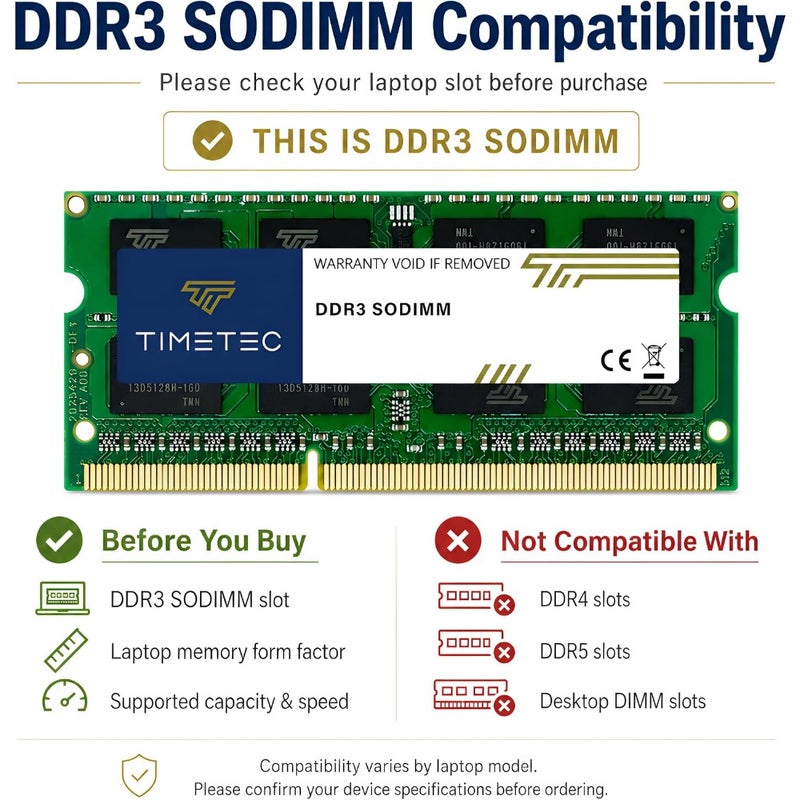16GB KIT GB DDR3L/DDR3 1600MHz (DDR3L-1600) PC3L-12800/ PC3-12800 Non-ECC Unbuffered 1.35V/1.5V CL11 2Rx8 204 Pin SODIMM Laptop Notebook PC Computer Memory RAM Module Upgrade - Image 4