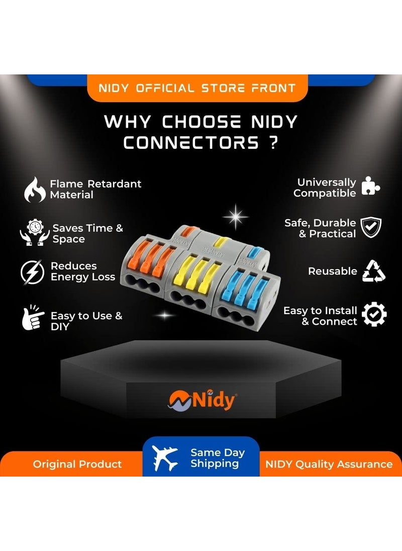 Nidy Nidy 2Pcs Compact Lever Wire Nut Connector 3 in 9 Out Splicing Wire Connector Universal Quick Wiring Cable Connection Pushin Conductor Terminal Block CE RoHS Certified 2812 AWG  - Image 2