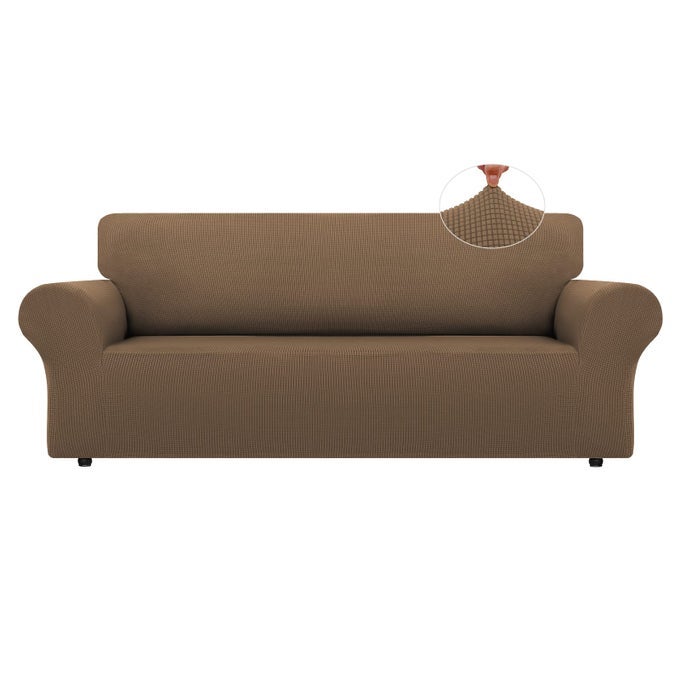 STRETCH OVERSIZED SOFA SLIPCOVERS 1 PIECE COUCH COVERS FOR 3 CUSHION COUCH SOFA FURNITURE PROTECTOR FULL SOFA COVERS WITH ELASTIC BOTTOM FOR KIDS AND PET CAMEL XLARGE
