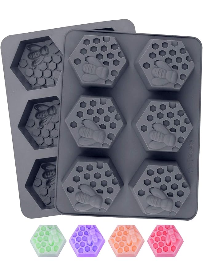 S-TOP 2Pcs 3D Bee Silicone Soap Molds, Hexagonal Honeycomb Silicone Molds for Homemade Soaps Chocolate Jelly Cake Making - Image 1