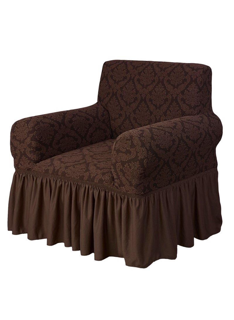 Fabienne Jacquard Fabric Stretchable One Seater Sofa Cover Chocolate Brown  - Image 1